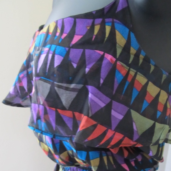 Colorful Silk TheCue Cher Qu Flounced Bodice and Hem Thin Strap Elasticized Mini - Picture 4 of 12